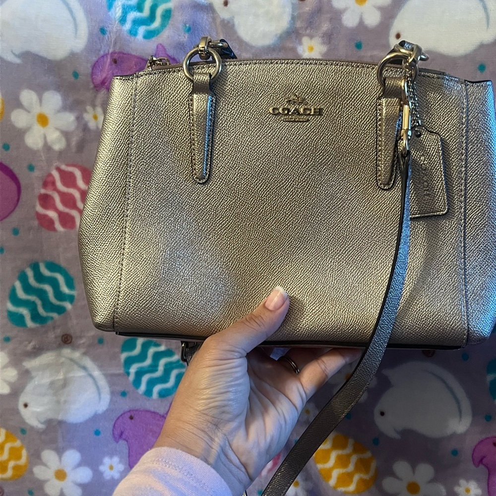 Coach Mini Christie Handbag F23337 Metallic Platinum Shoulder Strap silver Gold